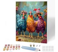 KEYIFA Chicken Paint by Numbers for Adults on Framed Canvas, Painting by Number Canvas Kits with Acrylic Paint Brushes, DIY Craft Oil Painting Art Kits for Adults, Home Wall Decor 30x40cm