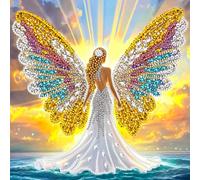 KEYIFA Diamond Art Angel Diamond Painting Kits for Adults, Special Shaped Rhinestone Shiny Sky Diamond Painting Kit with Tools, Partial Drill Gems Art Craft for Home Wall Decor 12x12 inch