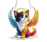 KEYIFA Diamond Art Kit for Erwachsene, Angel Cat DIY Hanging Diamond Painting Crystal, Acrylic Gem Art Board, Diamantmalerei Anhänger, Hanging Ornaments Kit for Home Decor