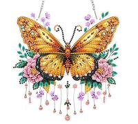KEYIFA Diamond Art Kit for Erwachsene, Butterfly Floral DIY Hanging Diamond Painting Crystal, Acrylic Gem Art Board, Diamantmalerei Anhänger, Hanging Ornaments Kit for Home Decor