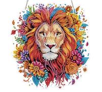 KEYIFA Diamond Art Kit for Erwachsene, Floral Lion Art DIY Hanging Diamond Painting Crystal, Acrylic Gem Art Board, Diamantmalerei Anhänger, Hanging Ornaments Kit for Home Decor