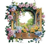 KEYIFA Diamond Art Kit for Erwachsene, Floral Window Scene DIY Hanging Diamond Painting Crystal, Acrylic Gem Art Board, Diamantmalerei Anhänger, Hanging Ornaments Kit for Home Decor