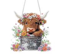 KEYIFA Diamond Art Kit for Erwachsene, Gardener Highland Cattle DIY Hanging Diamond Painting Crystal, Acrylic Gem Art Board, Diamantmalerei Anhänger, Hanging Ornaments Kit for Home Decor