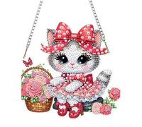KEYIFA Diamond Art Kit for Erwachsene, Kitten and Roses DIY Hanging Diamond Painting Crystal, Acrylic Gem Art Board, Diamantmalerei Anhänger, Hanging Ornaments Kit for Home Decor