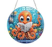 KEYIFA Diamond Art Kit for Erwachsene, Reading Octopus DIY Hanging Diamond Painting Crystal, Acrylic Gem Art Board, Diamantmalerei Anhänger, Hanging Ornaments Kit for Home Decor