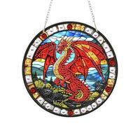 KEYIFA Diamond Art Kit for Erwachsene, Red Dragon DIY Hanging Diamond Painting Crystal, Acrylic Gem Art Board, Diamantmalerei Anhänger, Hanging Ornaments Kit for Home Decor