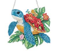KEYIFA Diamond Art Kit for Erwachsene, Sea Turtle Floral DIY Hanging Diamond Painting Crystal, Acrylic Gem Art Board, Diamantmalerei Anhänger, Hanging Ornaments Kit for Home Decor