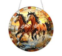 KEYIFA Diamond Art Kit for Erwachsene, Two Horses DIY Hanging Diamond Painting Crystal, Acrylic Gem Art Board, Diamantmalerei Anhänger, Hanging Ornaments Kit for Home Decor