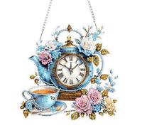 KEYIFA Diamond Art Kit for Erwachsene, Vintage Teapot Clock DIY Hanging Diamond Painting Crystal, Acrylic Gem Art Board, Diamantmalerei Anhänger, Hanging Ornaments Kit for Home Decor