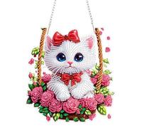 KEYIFA Diamond Art Kit for Erwachsene, White Kitten Rose DIY Hanging Diamond Painting Crystal, Acrylic Gem Art Board, Diamantmalerei Anhänger, Hanging Ornaments Kit for Home Decor