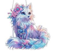 KEYIFA Fox Diamond Art Kit for Erwachsene, DIY Fox with Flowers Hanging Diamond Painting Crystal, Acrylic Gem Art Board, Diamantmalerei Anhänger, Hanging Ornaments Kit for Home Decor