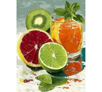 KEYIFA Fruits Paint by Numbers for Adults, Drink Painting by Number Canvas Kits with Acrylic Paint Brushes, DIY Craft Oil Painting Art Kits for Adults, Home Wall Decor 30x40cm