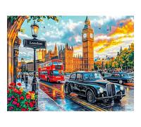 KEYIFA London Street Paint by Numbers for Adults, Painting by Number Canvas Kits with Acrylic Paint Brushes, DIY Landscapes Craft Oil Painting Art Kits for Adults, Home Wall Decor 40x30cm