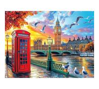 KEYIFA London Street Paint by Numbers for Adults, Painting by Number Canvas Kits with Acrylic Paint Brushes, DIY City Scenery Craft Oil Painting Art Kits for Adults, Home Wall Decor 40x30cm