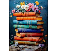 KEYIFA Paint by Numbers for Adults, Books on Stones Painting by Number Canvas Kits with Acrylic Paint Brushes, DIY Flowers Craft Oil Painting Art Kits for Adults, Home Wall Decor 30x40cm