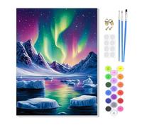 KEYIFA Paint by Numbers for Adults on Framed Canvas,Aurora Glacier Painting by Number Canvas Kits with Acrylic Paint Brushes, DIY Craft Oil Painting Art Kits for Adults, Home Wall Decor 20x30cm