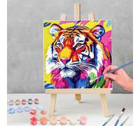 KEYIFA Paint by Numbers for Adults on Framed Canvas, Colorful Tiger Painting by Number Kits with Acrylic Paint Brushes, DIY Craft Oil Painting Art Kits for Adults, Home Wall Decor 30x30cm