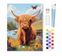 KEYIFA Paint by Numbers for Adults on Framed Canvas,Highland Cattle and Flowers Painting by Number Canvas Kits with Acrylic Paint Brushes, DIY Craft Oil Painting Art Kits for Adults, Home Wall Decor