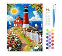 KEYIFA Paint by Numbers for Adults on Framed Canvas,Red Lighthouse Painting by Number Canvas Kits with Acrylic Paint Brushes, DIY Craft Oil Painting Art Kits for Adults, Home Wall Decor 20x30cm