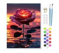 KEYIFA Paint by Numbers for Adults on Framed Canvas,Red Rose Painting by Number Canvas Kits with Acrylic Paint Brushes, DIY Craft Oil Painting Art Kits for Adults, Home Wall Decor 20x30cm