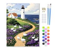 KEYIFA Paint by Numbers for Adults on Framed Canvas,White Lighthouse Painting by Number Canvas Kits with Acrylic Paint Brushes, DIY Craft Oil Painting Art Kits for Adults, Home Wall Decor 20x30cm