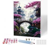 KEYIFA Paint by Numbers for Adults, Painting by Number Canvas Kits with Acrylic Paint Brushes, DIY Traditional Houses Craft Oil Painting Art Kits for Adults with Frame, Home Wall Decor 30x40cm