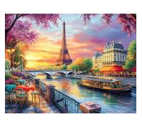 KEYIFA Paint by Numbers for Adults, Paris Eiffel Sunset Painting by Number Canvas Kits with Acrylic Paint Brushes, DIY Craft Oil Painting Art Kits for Adults, Home Wall Decor 40x30CM