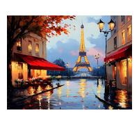 KEYIFA Paint by Numbers for Adults, Paris Street Scene Painting by Number Canvas Kits with Acrylic Paint Brushes, DIY Craft Oil Painting Art Kits for Adults, Home Wall Decor