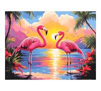 KEYIFA Paint by Numbers for Adults, Pink Flamingo Sunset Painting by Number Canvas Kits with Acrylic Paint Brushes, DIY Craft Oil Painting Art Kits for Adults, Home Wall Decor