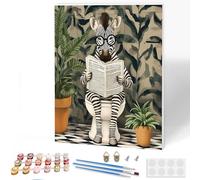 KEYIFA Paint by Numbers for Adults Zebra with Frame, Painting by Number Canvas Kits with Acrylic Paint Brushes, DIY Animal Reading Craft Oil Painting Art Kits for Adults, Home Wall Decor 30x40cm
