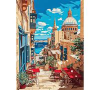 KEYIFA Seaside Cityscape Paint by Numbers for Adults, Painting by Number Canvas Kits with Acrylic Paint Brushes, DIY Craft Oil Painting Art Kits for Adults, Home Wall Decor 30x40cm