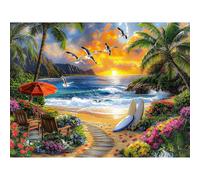 KEYIFA Tropical Beach Paint by Numbers for Adults, Beach Painting by Number Canvas Kits with Acrylic Paint Brushes, DIY Landscapes Craft Oil Painting Art Kits for Adults, Home Wall Decor 40x30cm