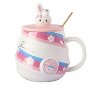 KEYIGOU Cute Coffee Mug Funny Rabbit Cups Ceramic Tea cup with Lid Kawaii Bunny Stuff Gifts for Kids Women Friends