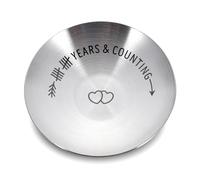 Keyitulo 4" Wedding Ring Holder Dish, 10 Year for Wife, Silver, Round, Metal, 100% Steel, Engraved Sentiment, Transitional Style, Perfect for Jewelry Storage or Decoration