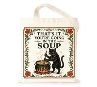 Keyitulo Funny Medieval Cat Tote Bag for Men, Black Cat Gifts for Women Men | That's It You're Going in The Soup Canvas Tote Bag, Gifts for People Who Love Cats, Halloween Gifts for Friends Family