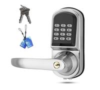 Keyless Entry Door Lock with Left Handle, Auto-Lock Door Locks with Keypads & FOB Cards, Electronic Door Lock for Front Door, Easy Installation, Satin Nickel