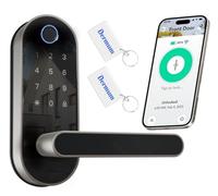 Keyless Entry Fingerprint Digital Smart Lock with Handle & Keypad: Electronic/Electric Lock with Code, App Control Biometric Deadbolt Door Knob for Front, Interior, Exterior & Bedroom Door (Silver)