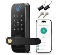 Keyless Entry Fingerprint Smart Door Lock with Handle,Digital Electronic Lock with Touchscreen Keypad,Electric Door Knob for Exterior Interior Entry/Bedroom Front Doors,Built-in WiFi