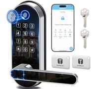 Keyless-Entry Keypad Fingerprint Smart Lock: Digital Door Lock with Code Passcode, Electronic Door Handle, Biometric Door Knob for Entry Door, Bedroom Door (Silver)
