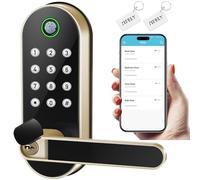 Keyless Entry Fingerprint Smart Lock with Handle & Keypad: Sifely Biometric Digital Electronic Lock with Code, Electric Deadbolt Door Knob for Front, Interior, Exterior & Bedroom Doors (Gold)