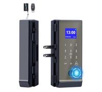 Keyless Entry Glass Door Knobs,Drill-Free Smart Lock Deadbolt,Perfiware 4in1 Biometric Fingerprint Glass Door Locks,Great for Home,Cabinet,Apartment,Hotel,Office,Store, Medium, Black