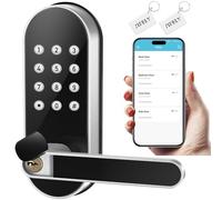 Keyless-Entry Keypad Electronic Door Lock: Digital Smart Lock with Code Passcode, Electric Door Knob/Handle, Perfect for Entry Doors, Bedroom Doors (Silver, App Control, Non-Fingerprint)