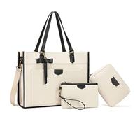 Keyli 3 PCS Laptop Bag for Women Canvas Tote Bags 15.6 inch Large Capacity Shoulder Handbag Lightweight Briefcase Purses, White_3pcs