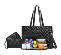 Keyli 3PCS Sets Lunch Tote bag for Women,15.6 Inch Laptop Work Bag with Insulated Lunch Box Compartment，Large Capacity Quilted Casual Computer Handbag for Office Business Work Nurse Teacher Travel