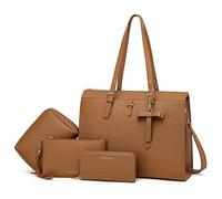 Keyli 4pc Sets Laptop Bag for Women Large Leather Laptop Briefcase with USB Charging Port Computer Shoulder tote Bags Purse, Brown