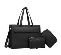 Keyli Laptop Bag for Women Sets,15.6 Inch Computer Work Bags Tote Bag Purses Waterproof Vegan Leather Briefcase Professional Business Shoulder Handbags for Teacher Office Travel Black