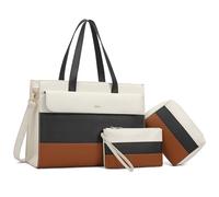 Keyli Laptop Bag for Women Sets,15.6 Inch Computer Work Bags Tote Bag Purses Waterproof Vegan Leather Briefcase Professional Business Shoulder Handbags for Teacher Office Travel Brown White