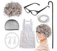 Keymall Old Lady Wig Accessories Old Women Grandma Granny Costume for Halloween Cosplay 100 Days of School (Set E)
