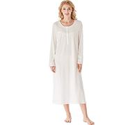 Keyocean Cotton Knit Women Nightgowns, Soft Comfy Lightweight Long Sleeves Ladies Sleeping Gown, Cream, Medium