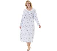 Keyocean Nightdress for Women UK Cotton Soft Nightshirt Long Sleeve Nighties with Button Placket Nightwear Loose Nightgown, Jasmine Floral on Light Blue, XL